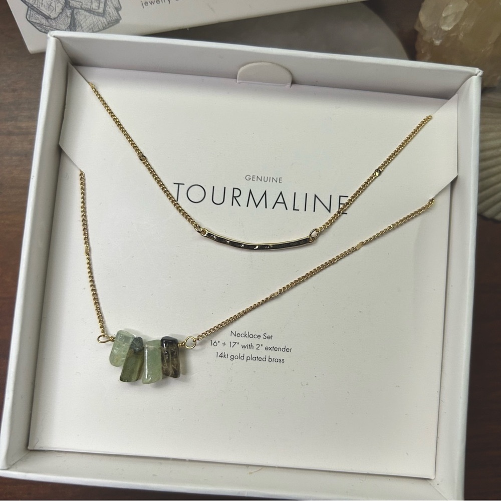 Genuine Tourmaline & Gold Plated Necklace Set (Luna Norte)